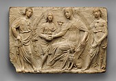 Saint Bridget of Sweden Receiving the Rule of Her Order, Agostino d'Antonio di Duccio (Italian, Florence, 1418–1498), Marble, Italian, Perugia