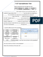 Year 7 Spreadsheets Test