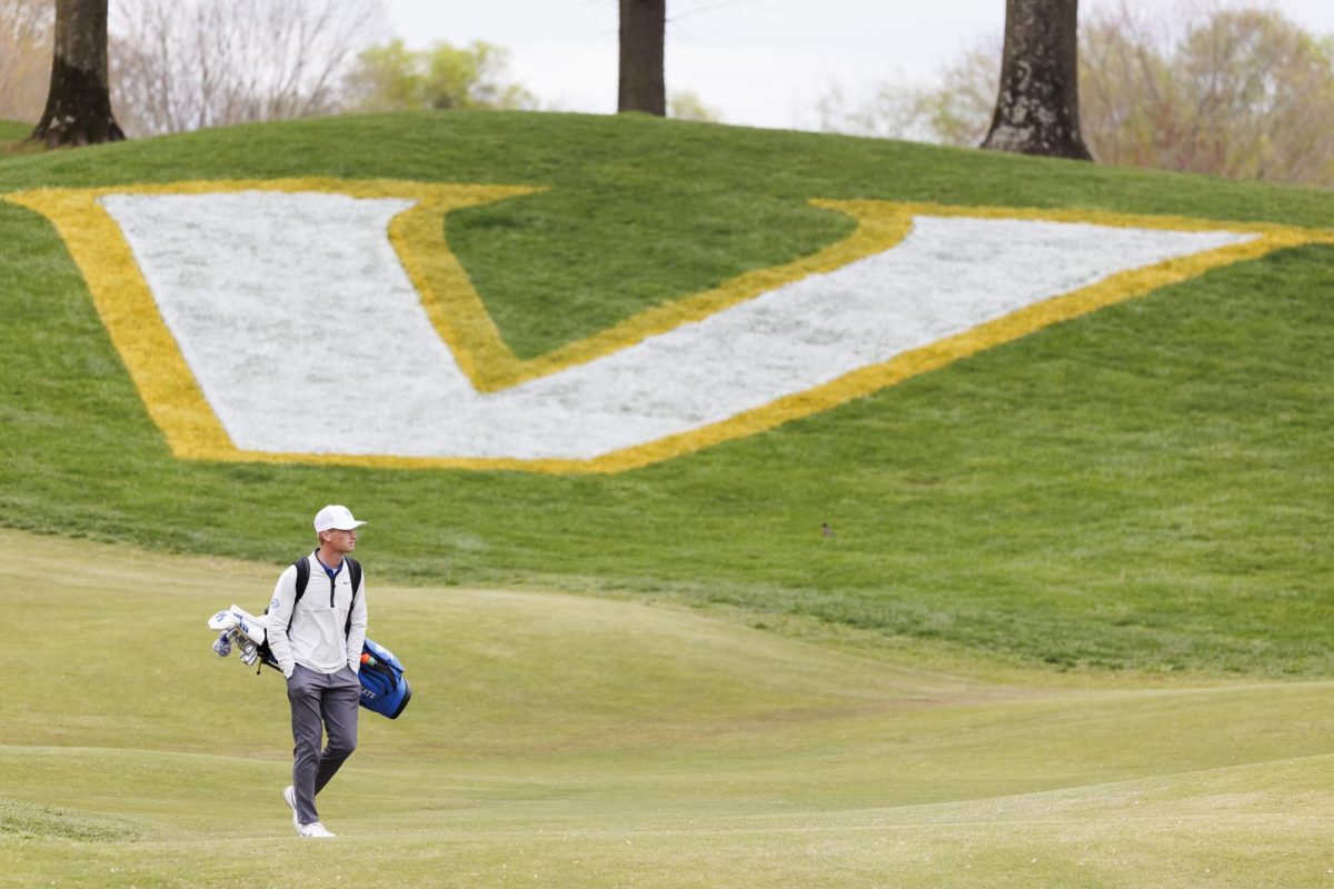 A member of the Kentucky men's golf team walks the course during the 2024 Mason Rudolph Championship tournament at Vanderbilt Legends-South Golf Course in Franklin, Tennessee. UK finished ninth. Photo provided by UK Athletics