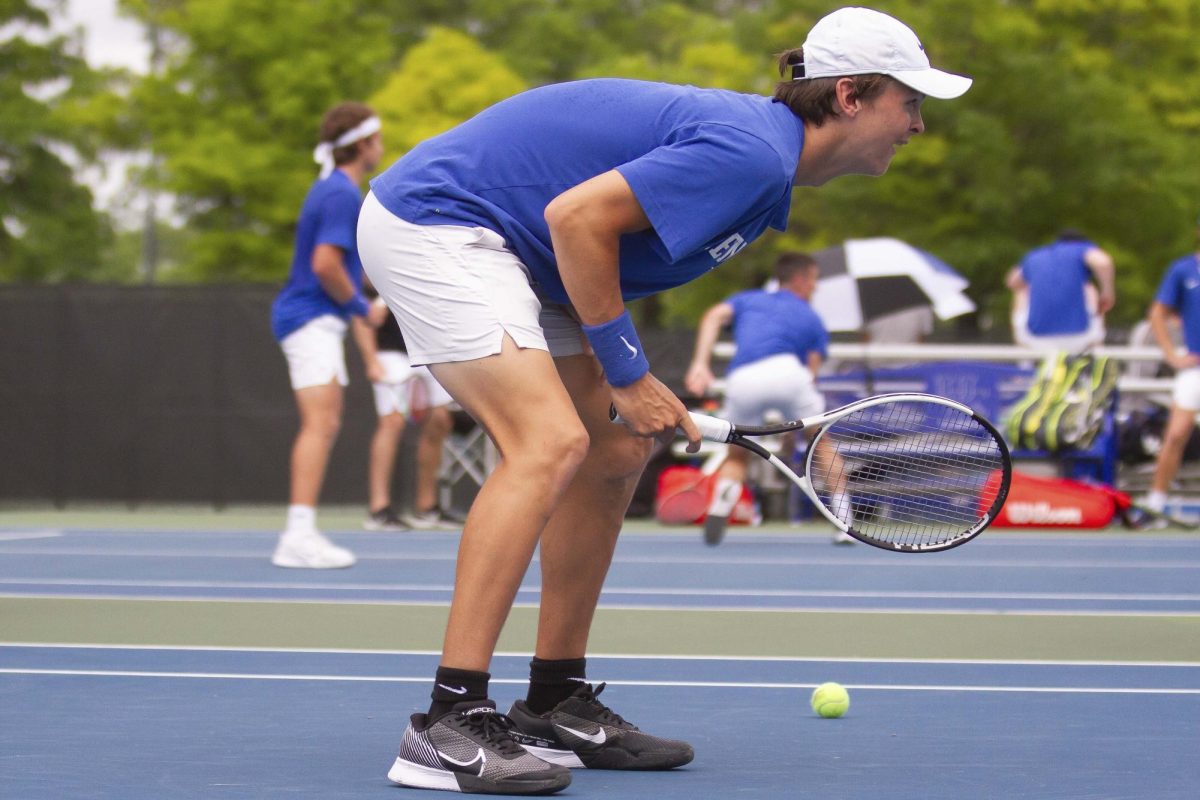 Freshman Eli Stephenson warms up at the Hillary J. Boone Tennis Facility on Friday, May 3, 2024, in Lexington, Kentucky.