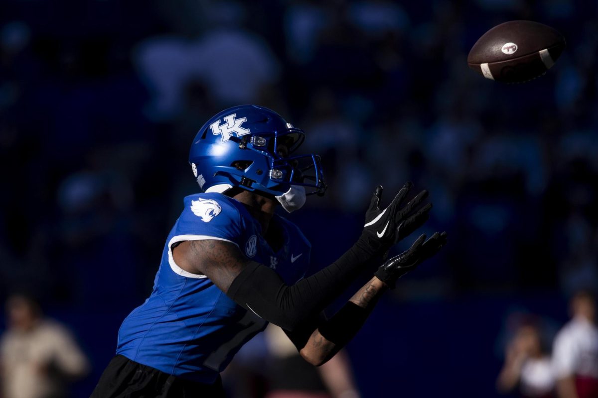 Kentucky Wildcats wide receiver Barion Brown (7) catches a return during the game between Kentucky and South Carolina. Kentucky lost to South Carolina 31-6. Saturday, Sept. 7, 2024, at Kroger Field in Lexington, Kentucky. Photo by Matthew Mueller | Photo Editor