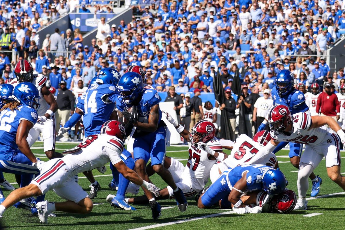 Kentucky wide receiver Barion Brown runs the ball during the Kentucky vs Southern Carolina football game on Saturday, Sept. 7, 2024, at Kroger Field in Lexington Kentucky. Kentucky lost 31-6. Photo by Sydney Yonker | Staff