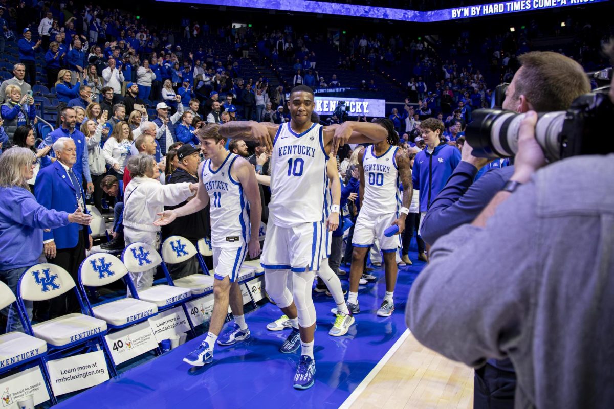 Kentucky Wildcats forward Brandon Garrison (10) holds up L’s downs after the basketball game vs. Louisville on Saturday, Dec. 14, 2024, at Rupp Arena in Lexington, Kentucky. Kentucky won 93-85. Photo by Christian Kantosky | Assistant Photo Editor