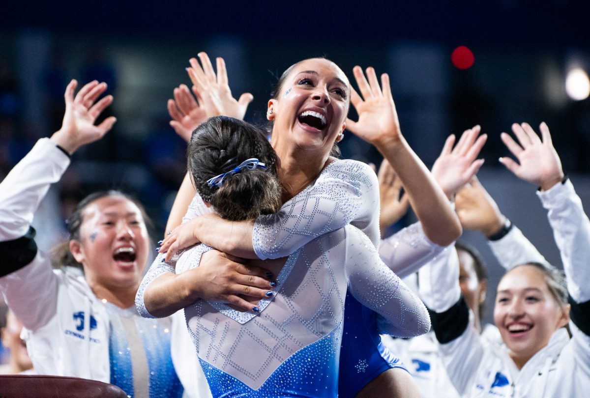 Kentucky Wildcats gymnast Isabella Magnelli celebrates after her vault routine during the Kentucky vs Alabama gymnastics meet on Friday, Jan. 17, 2025, at Historical Memorial Coliseum  in Lexington, Kentucky. Kentucky won. Photo by Will Luckett | Staff 