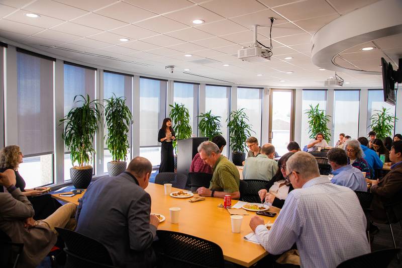 Professor Aya Gruber speaks to faculty during a CLHC workshop event.