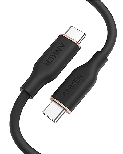 Anker PowerLine III Flow USB-C & USB-C ケーブル Anker絡まないケーブル 100W 結束バンド付き USB PD対応 シリコン素材採用 iPhone 16 / 15 Galaxy iPad Pro MacBook Pro/Air 各種対応 (0.9m ミッドナイトブラック)