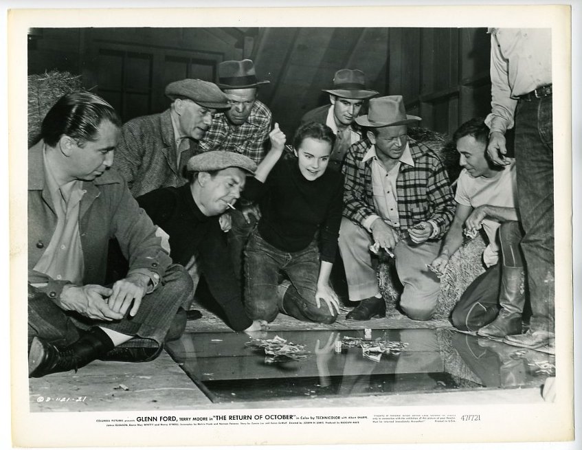 Eddie Acuff, Murray Alper, Freeman F. Gosden, Horace McMahon, Terry Moore, Gus Schilling, and Albert Sharpe in The Return of October (1948)