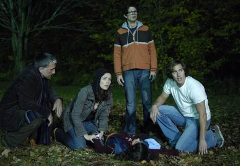 Joe Dinicol, Scott Wentworth, Michelle Morgan, and Chris Violette in Diary of the Dead (2007)