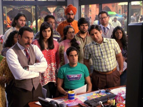 Rebecca Hazlewood, Rizwan Manji, Parvesh Cheena, Anisha Nagarajan, and Ben Rappaport in Outsourced (2010)