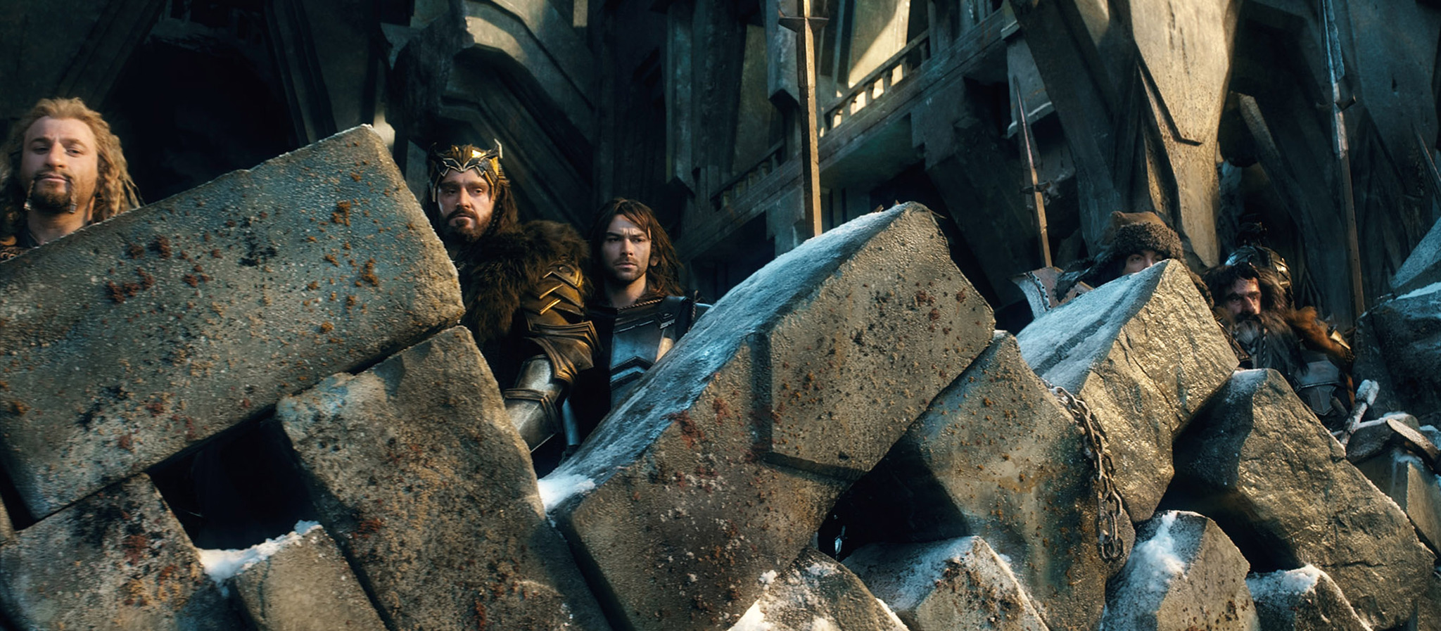 Richard Armitage, William Kircher, James Nesbitt, Dean O'Gorman, and Aidan Turner in The Hobbit: The Battle of the Five Armies (2014)