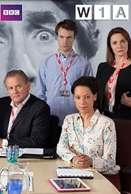 Hugh Bonneville, Sarah Parish, Nina Sosanya, and Hugh Skinner in W1A (2014)