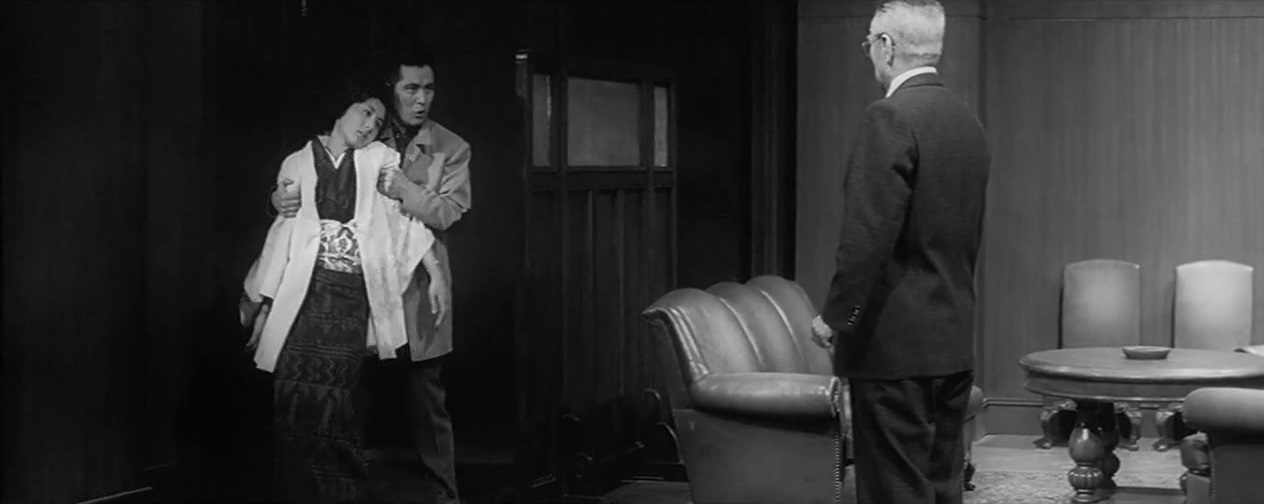 Kyôko Kagawa, Tatsuya Mihashi, and Masayuki Mori in The Bad Sleep Well (1960)