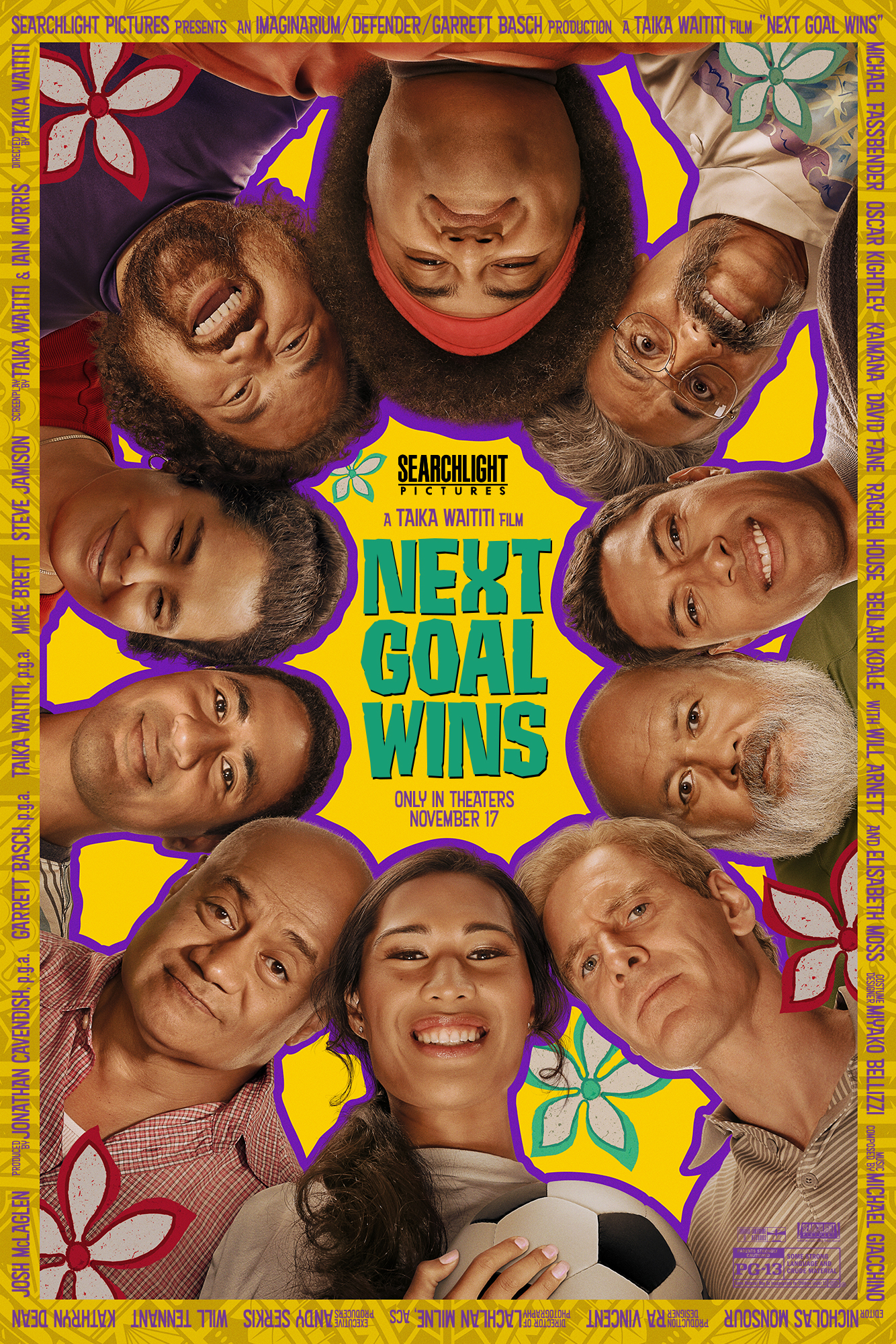 Taika Waititi, David Fane, Oscar Kightley, Michael Fassbender, Kaimana, Rachel House, Semu Filipo, Beulah Koale, Chris Alosio, and Lehi Makisi Falepapalangi in Next Goal Wins (2023)