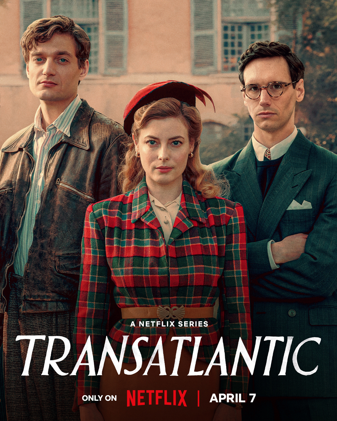 Gillian Jacobs, Cory Michael Smith, and Lucas Englander in Transatlantic (2023)