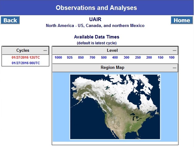 Observations and Analysis Upper Air Products