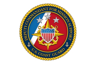 A blue, red, and gold seal for the Coast Guard Deputy Commandant for Mission Support.