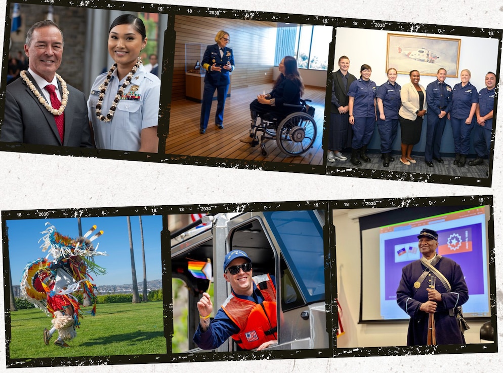 A graphic with several photos of various Coast Guard special observance events.