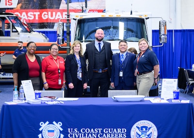 Coast Guard Civilian Workforce Management team at 2024's DHS Hiring Expo. L-R: Rebecca Hinton, Hilda Mitchell, Eva Perez, Ryan Smith, Dale Perez, and Yolanda Hicks.