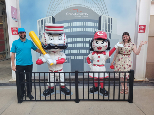 Fellows Maher Ajour and Mandy Brasher enjoying a Cincinnati Reds game.