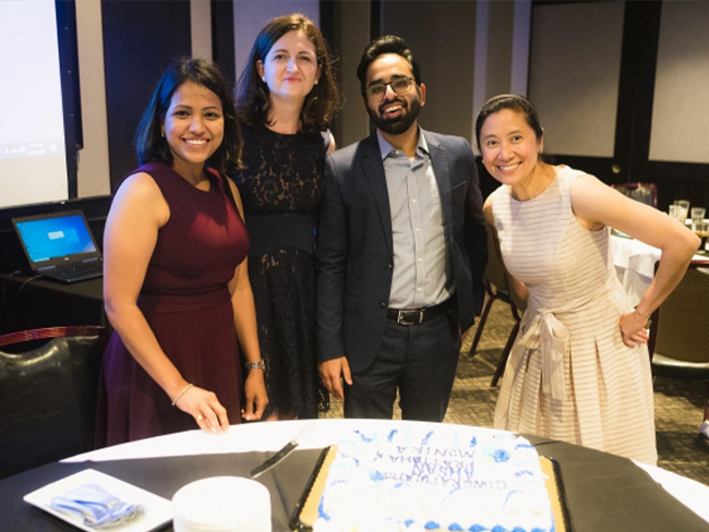 L to R: Fellows Pratibha Thakkar, Monika Piatek, and Ahsan Akhtar pose with their Program Director, Dr. Thitinart Sithisarn, at their Graduation Reception.