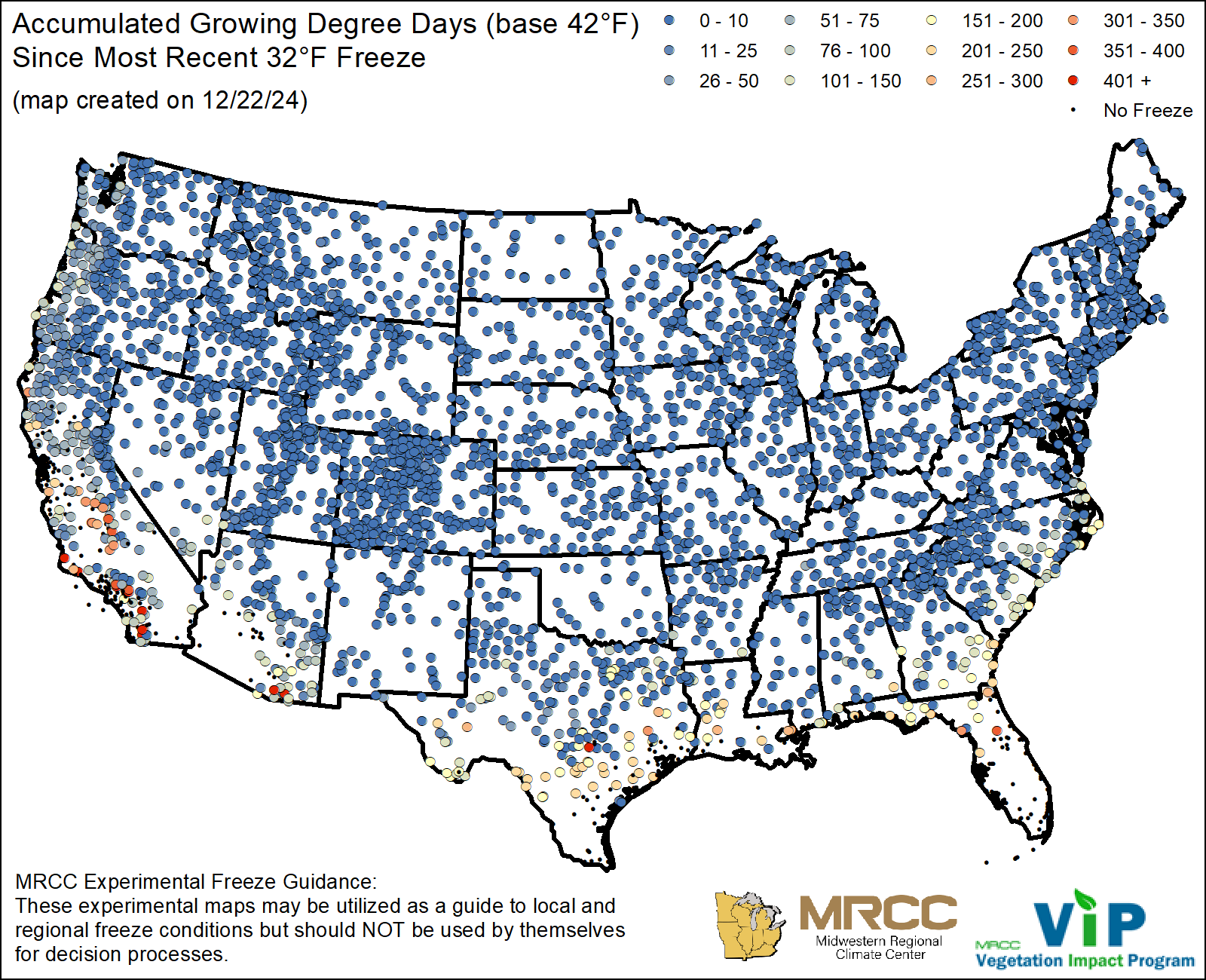 GDD42 since most recent 32°F Freeze