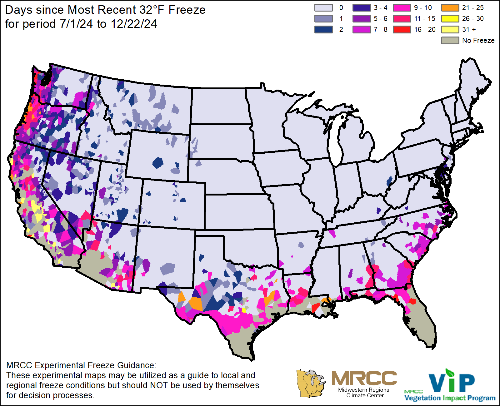 Days since Most Recent 32°F Freeze