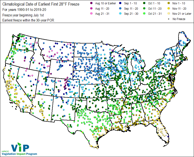 Date of Earliest First 28°F Freeze