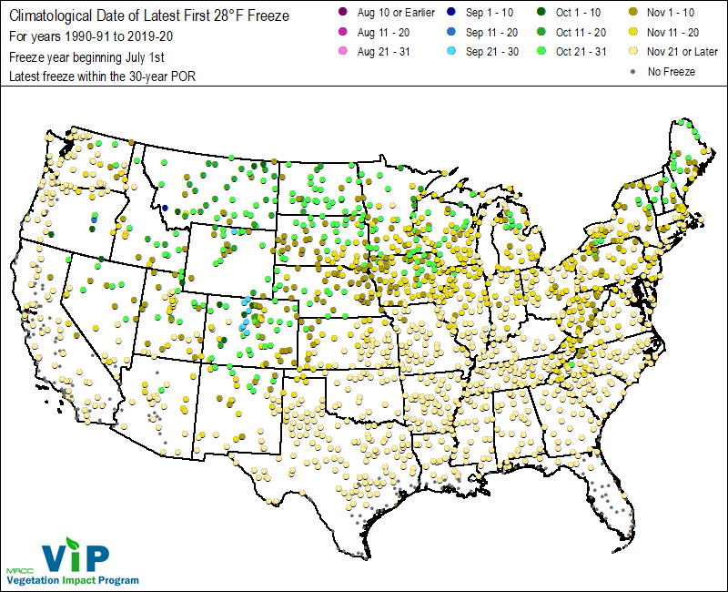 Date of Latest First 28°F Freeze