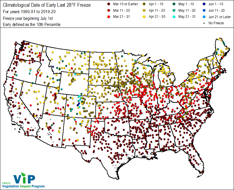 Date of Early Last 28°F Freeze