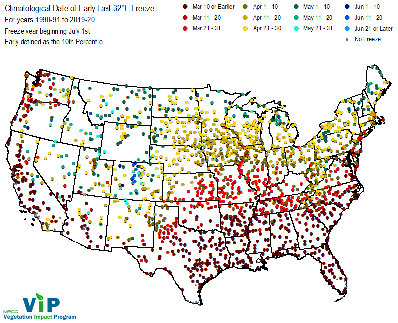 Date of Early Last 32°F Freeze