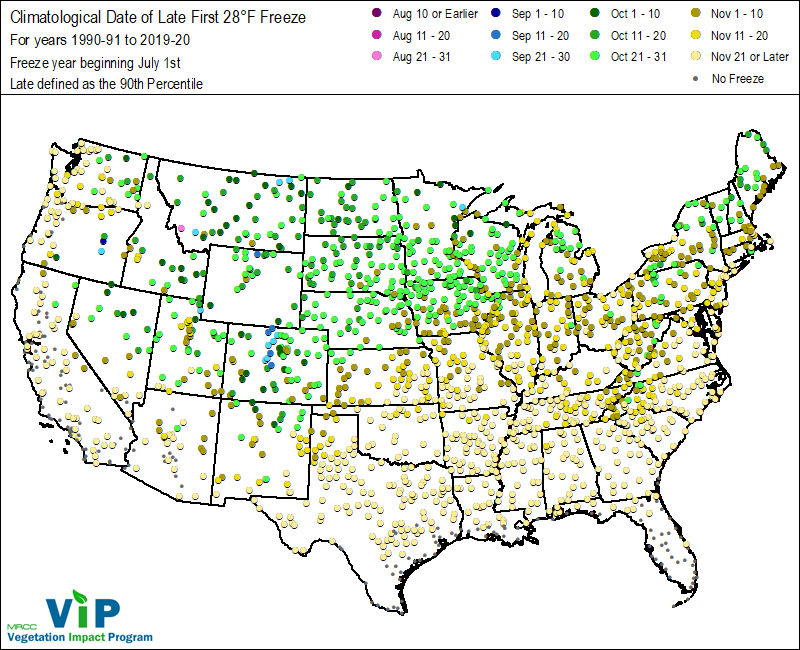 Date of Late First 28°F Freeze