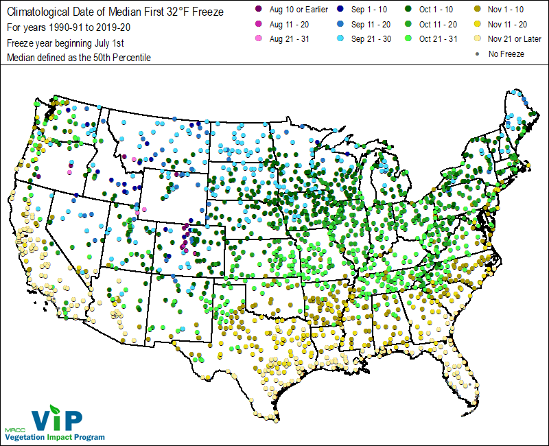 Date of Median First 32°F Freeze