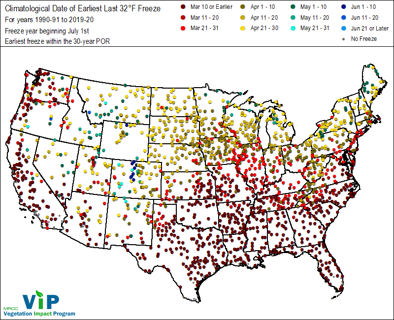 Date of Earliest Last 32°F Freeze