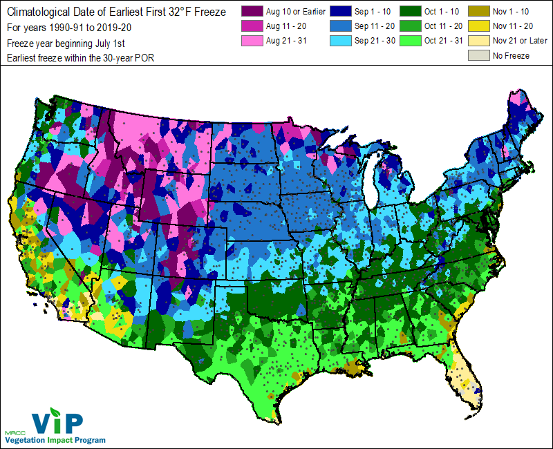 Date of Earliest First 32°F Freeze