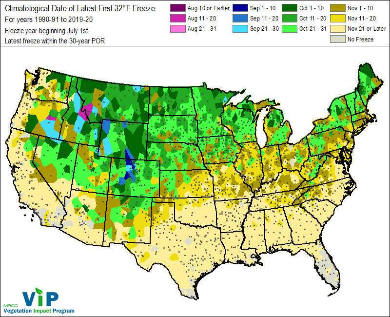 Date of Latest First 32°F Freeze