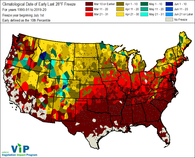 Date of Early Last 28°F Freeze