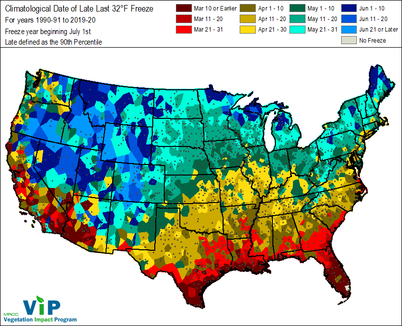 Date of Late Last 32°F Freeze