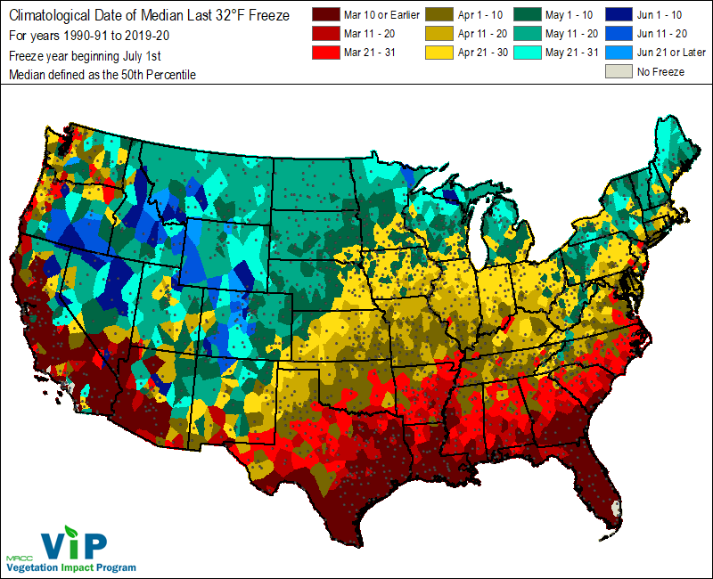 Date of Median Last 32°F Freeze