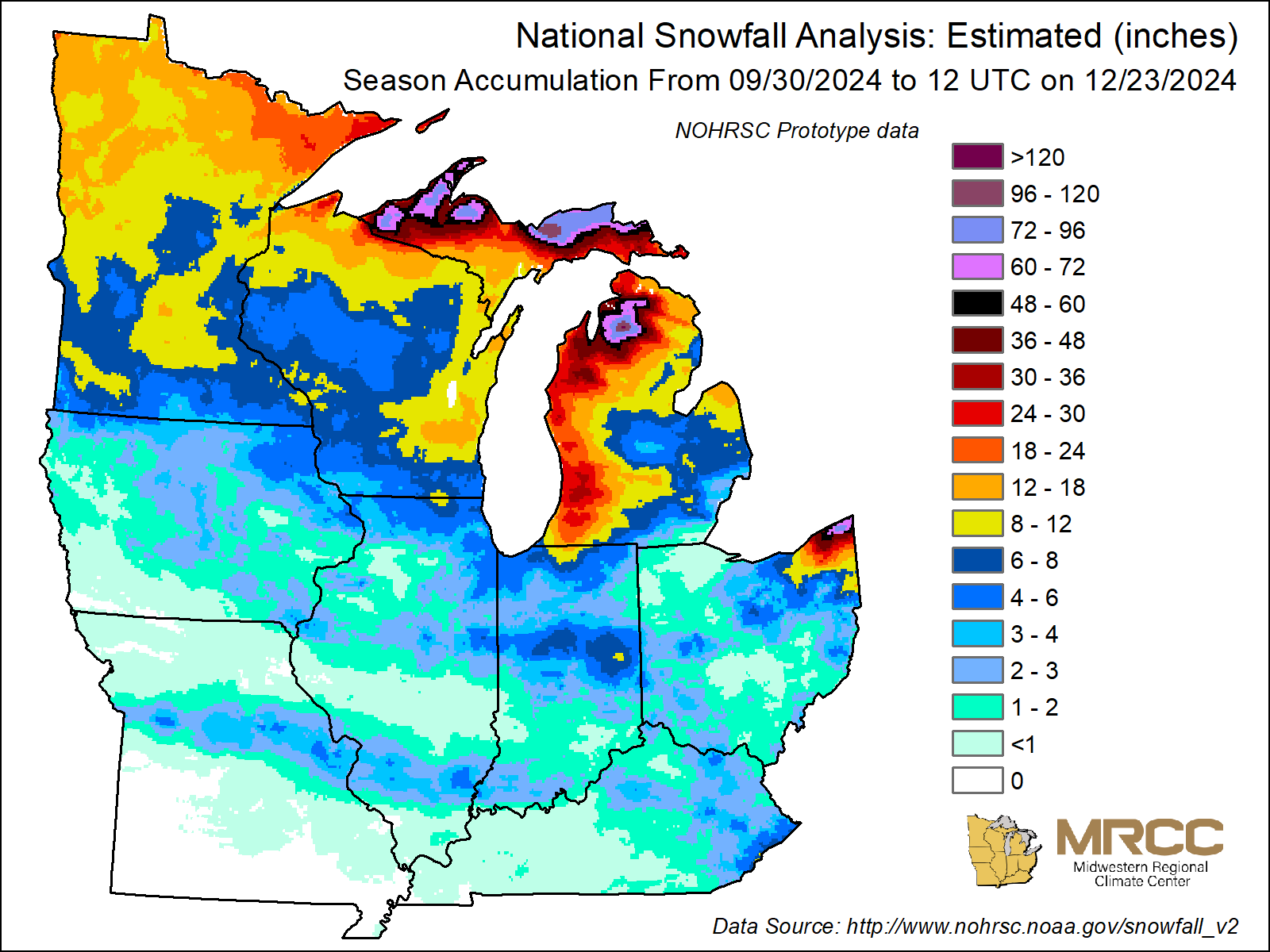 NOHRSC Snowfall Season-to-date