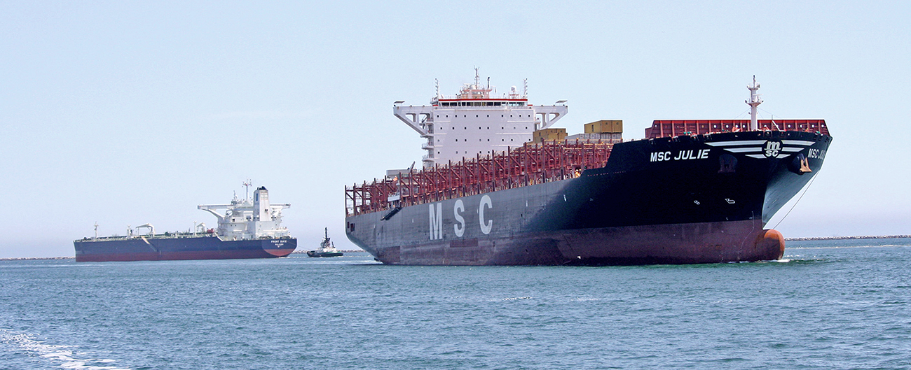 Commercial vessels navigating in the Port of Los Angeles-Long Beach