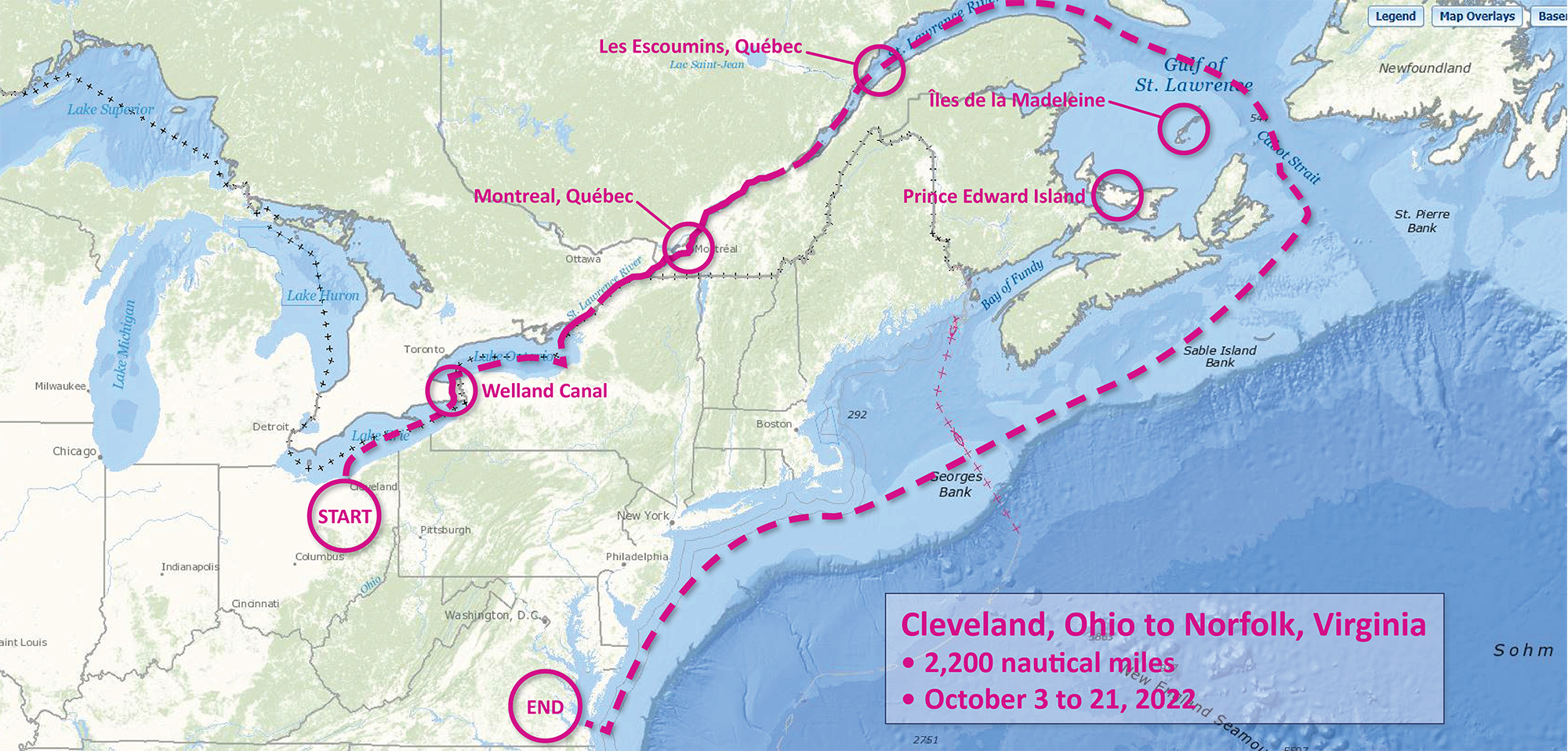 A graphic showing the route NOAA Ship Thomas Jefferson took returning back to Norfolk, Virginia after the 2022 field season.