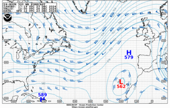 Latest 24 hour Atlantic 500 mb forecast--Offshore