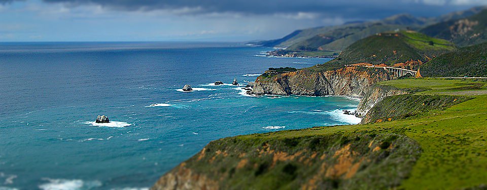 Big Sur coastline looking north to Bixby Canyon Bridge in California. 