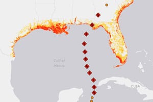 map showing track of displaced vessels