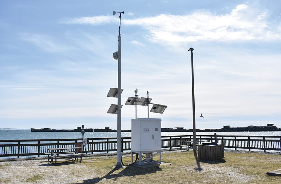 Water level stations, like this one located at Kiptopeke, VA, provide observations that help the tsunami warning centers issue accurate tsunami alerts.