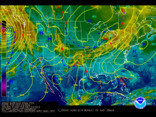 Latest United States (CONUS) surface analysis overlaid with IR satellite imagery