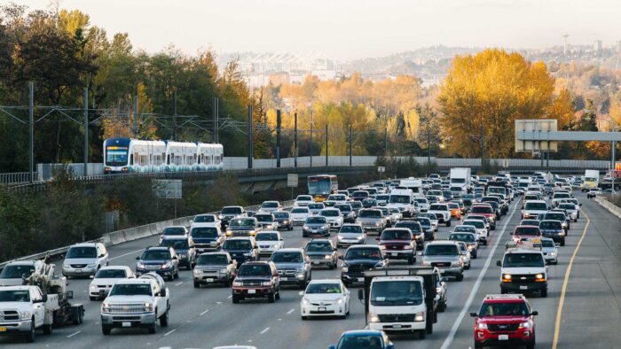 Cars in traffic on I-5 in Washington