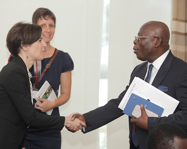 IPA Executive Director Annie Duflo (left) meets Mr. Enoch Cobbinah, Chief Director of Ghana's Ministry of Education. © 2018 Kojo Denanyoh