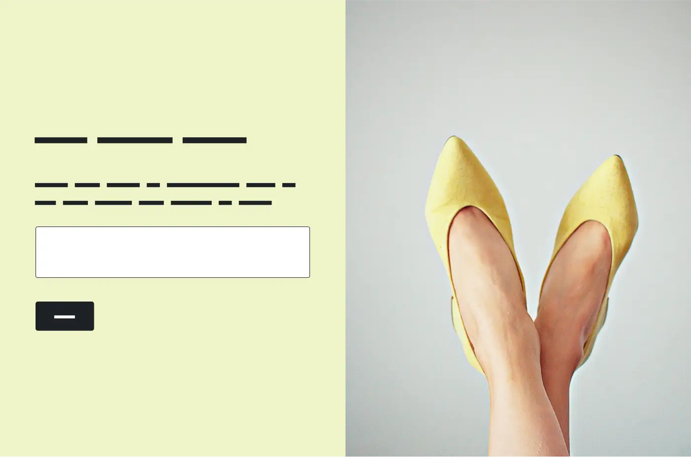 Woman wearing pale yellow pointed heels, next to survey question