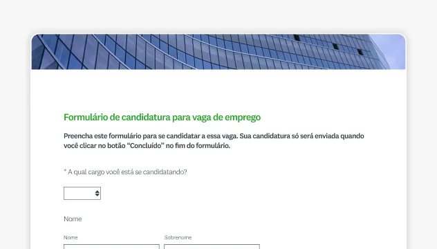 Imagem de modelo da SurveyMonkey de formulário de inscrição para vaga de emprego